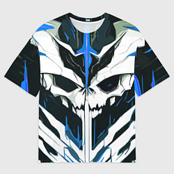 Футболка оверсайз мужская Абстрактный белый череп и синие полосы, цвет: 3D-принт