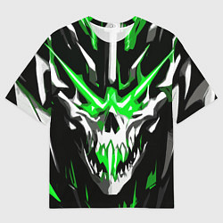 Мужская футболка оверсайз Абстрактный белый череп и зелёные полосы