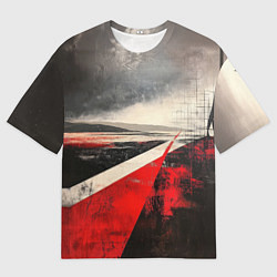 Мужская футболка оверсайз Футуристичный пейзаж в ретро стиле