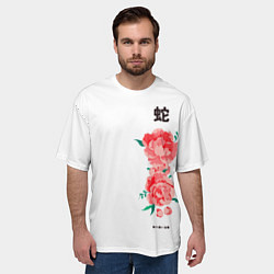 Футболка оверсайз мужская Змея и цветы в японском стиле, цвет: 3D-принт — фото 2