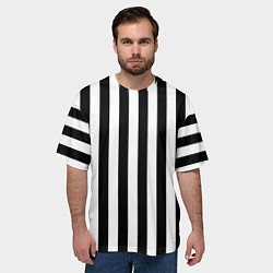 Футболка оверсайз мужская Вертикальные черно белые полосы, цвет: 3D-принт — фото 2