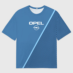 Футболка оверсайз мужская Opel сине-голубой в полоску, цвет: 3D-принт