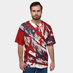 Футболка оверсайз мужская Геометрическая абстракция линии на красном, цвет: 3D-принт — фото 2