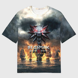 Футболка оверсайз мужская Ведьмак корабли лого, цвет: 3D-принт