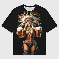 Футболка оверсайз мужская Индейское пиво - фирменное подача, цвет: 3D-принт