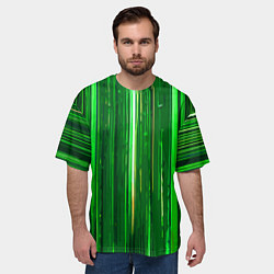Футболка оверсайз мужская Вертикальные зелёные линии на чёрном фоне, цвет: 3D-принт — фото 2