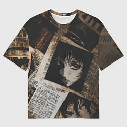 Футболка оверсайз мужская Иллюстрация из манги на газетах, цвет: 3D-принт