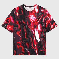 Мужская футболка оверсайз Красно-чёрная киберпанк абстракция