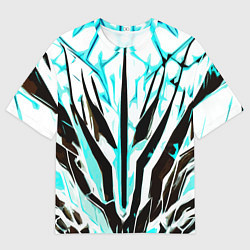 Мужская футболка оверсайз Чёрно-голубая абстракция на белом фоне