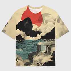 Мужская футболка оверсайз Ретро пейзаж в Японском стиле