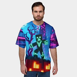 Футболка оверсайз мужская Minecraft and halloween - neon glow, цвет: 3D-принт — фото 2
