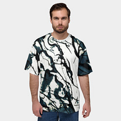 Футболка оверсайз мужская Абстрактная текстура мрамор белый с тёмно-синим, цвет: 3D-принт — фото 2