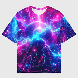 Футболка оверсайз мужская Космическая неоновая абстракция - нейроарт, цвет: 3D-принт