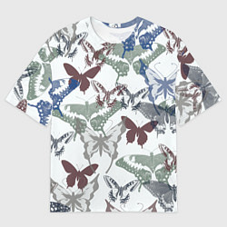 Мужская футболка оверсайз Бабочки на белом фоне - паттерн
