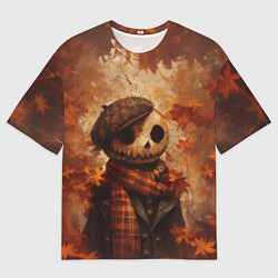 Футболка оверсайз мужская Тыквенный Джек в кепке, цвет: 3D-принт