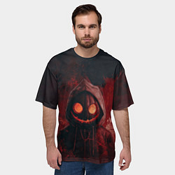 Футболка оверсайз мужская Тыквенный Джек в багровых тонах, цвет: 3D-принт — фото 2
