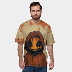 Футболка оверсайз мужская Тыквенный Джек в оранжевых тонах, цвет: 3D-принт — фото 2