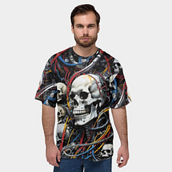 Футболка оверсайз мужская Паттерн из кибер черепов - нейроарт, цвет: 3D-принт — фото 2