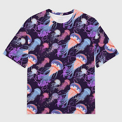 Мужская футболка оверсайз Цветные медузы паттерн