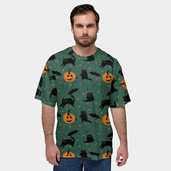 Футболка оверсайз мужская Хэллоуин и черный кот, цвет: 3D-принт — фото 2