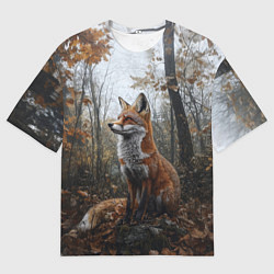 Футболка оверсайз мужская Лис в осеннем лесу, цвет: 3D-принт