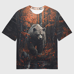 Футболка оверсайз мужская Медведь в осеннем лесу, цвет: 3D-принт