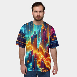 Футболка оверсайз мужская Neon metropolis - vaporwave, цвет: 3D-принт — фото 2