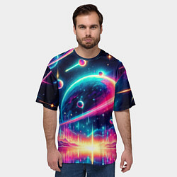 Футболка оверсайз мужская Неоновый космос - нейроарт, цвет: 3D-принт — фото 2