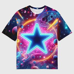 Мужская футболка оверсайз Звезда в неоновом космосе - нейроарт