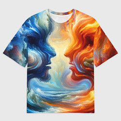 Мужская футболка оверсайз Профили парня и девушки - две стихии