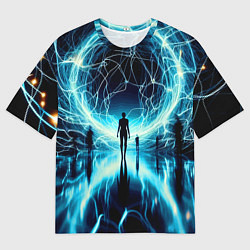 Футболка оверсайз мужская Человек и неоновая планета - нейроарт, цвет: 3D-принт