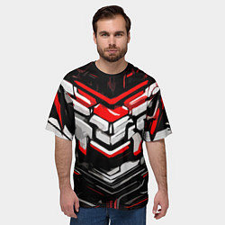 Футболка оверсайз мужская Красно-белая агрессивная абстракция на чёрном фоне, цвет: 3D-принт — фото 2