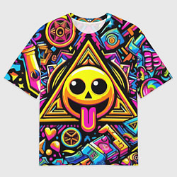 Футболка оверсайз мужская Красочный паттерн со смайликом - нейроарт, цвет: 3D-принт