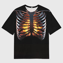 Мужская футболка оверсайз Огонь в груди скелета - костюм на хэллоуин