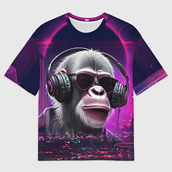 Футболка оверсайз мужская DJ monkey - Neon city, цвет: 3D-принт