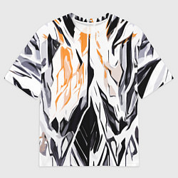 Мужская футболка оверсайз Чёрно-жёлтая абстракция на белом фоне