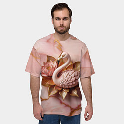 Футболка оверсайз мужская Розовый мраморный фламинго и лотос, цвет: 3D-принт — фото 2