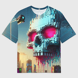 Футболка оверсайз мужская Cool pixel skull - ai art fantasy, цвет: 3D-принт