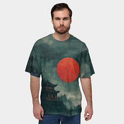 Футболка оверсайз мужская Храм в горах - японский пейзаж, цвет: 3D-принт — фото 2