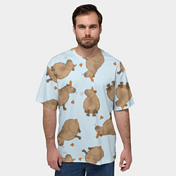Футболка оверсайз мужская Паттерн с капибарами и мандаринками голубой, цвет: 3D-принт — фото 2
