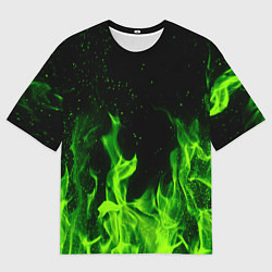Футболка оверсайз мужская Огонь зелёный текстура, цвет: 3D-принт