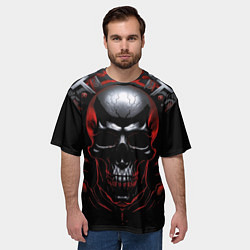 Футболка оверсайз мужская Металлическо-красный череп, цвет: 3D-принт — фото 2