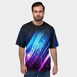 Футболка оверсайз мужская Неоновые звёзды текстура, цвет: 3D-принт — фото 2