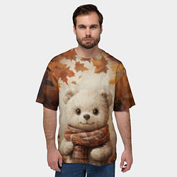 Футболка оверсайз мужская Белый мишка в осенней листве, цвет: 3D-принт — фото 2