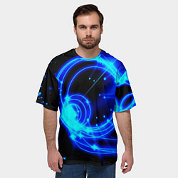 Футболка оверсайз мужская Оптические синие волны, цвет: 3D-принт — фото 2