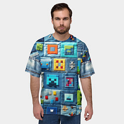 Футболка оверсайз мужская Minecraft на пэчворк дениме, цвет: 3D-принт — фото 2