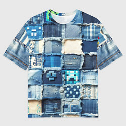 Футболка оверсайз мужская Minecraft на пэчворк дениме, цвет: 3D-принт