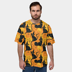 Футболка оверсайз мужская Кошки в шляпах - паттерн, цвет: 3D-принт — фото 2