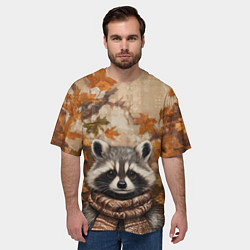 Футболка оверсайз мужская Осенний енот в шарфе, цвет: 3D-принт — фото 2