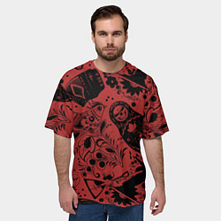 Футболка оверсайз мужская Матрёшка с черепом на фоне славянских узоров и бал, цвет: 3D-принт — фото 2